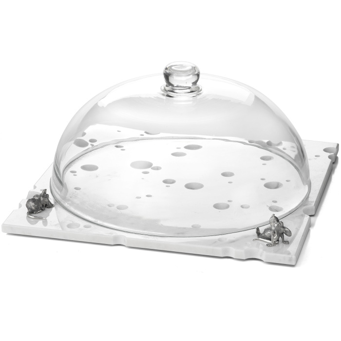 Marble cloche "Mouse Feast" with silver